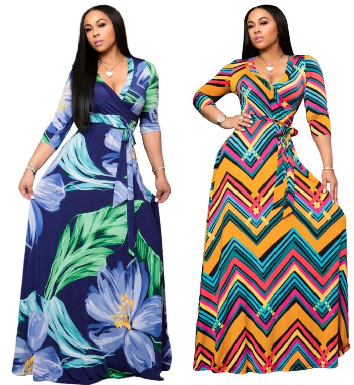 Charming Printed V-neck long dress