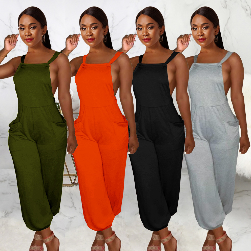 Backless trend loose strap jumpsuit